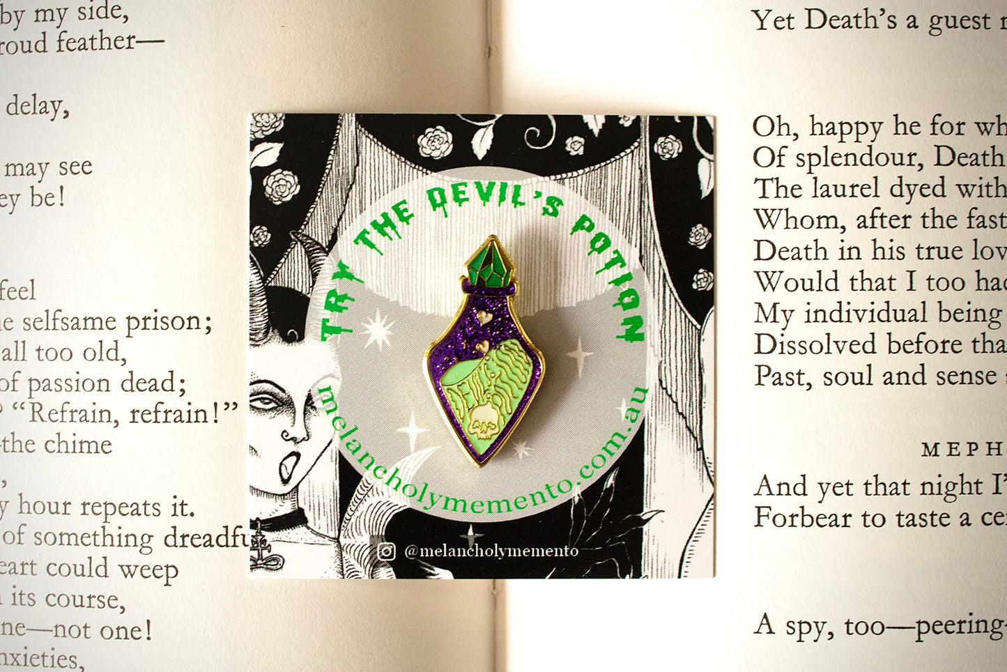 THE DEVIL'S POTION GLOW IN THE DARK ENAMEL PIN