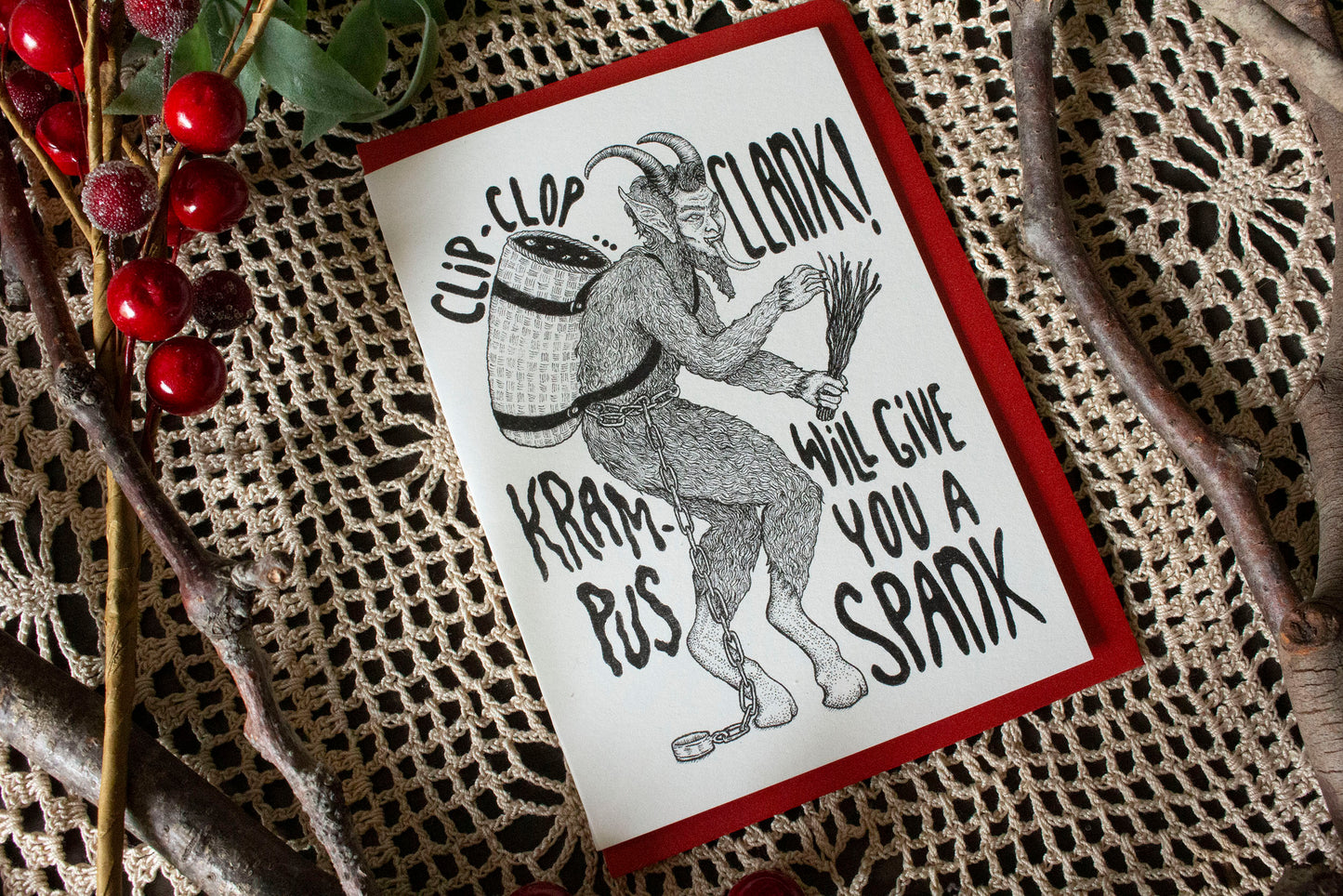 SPANKY KRAMPUS  CHRISTMAS GREETING CARD