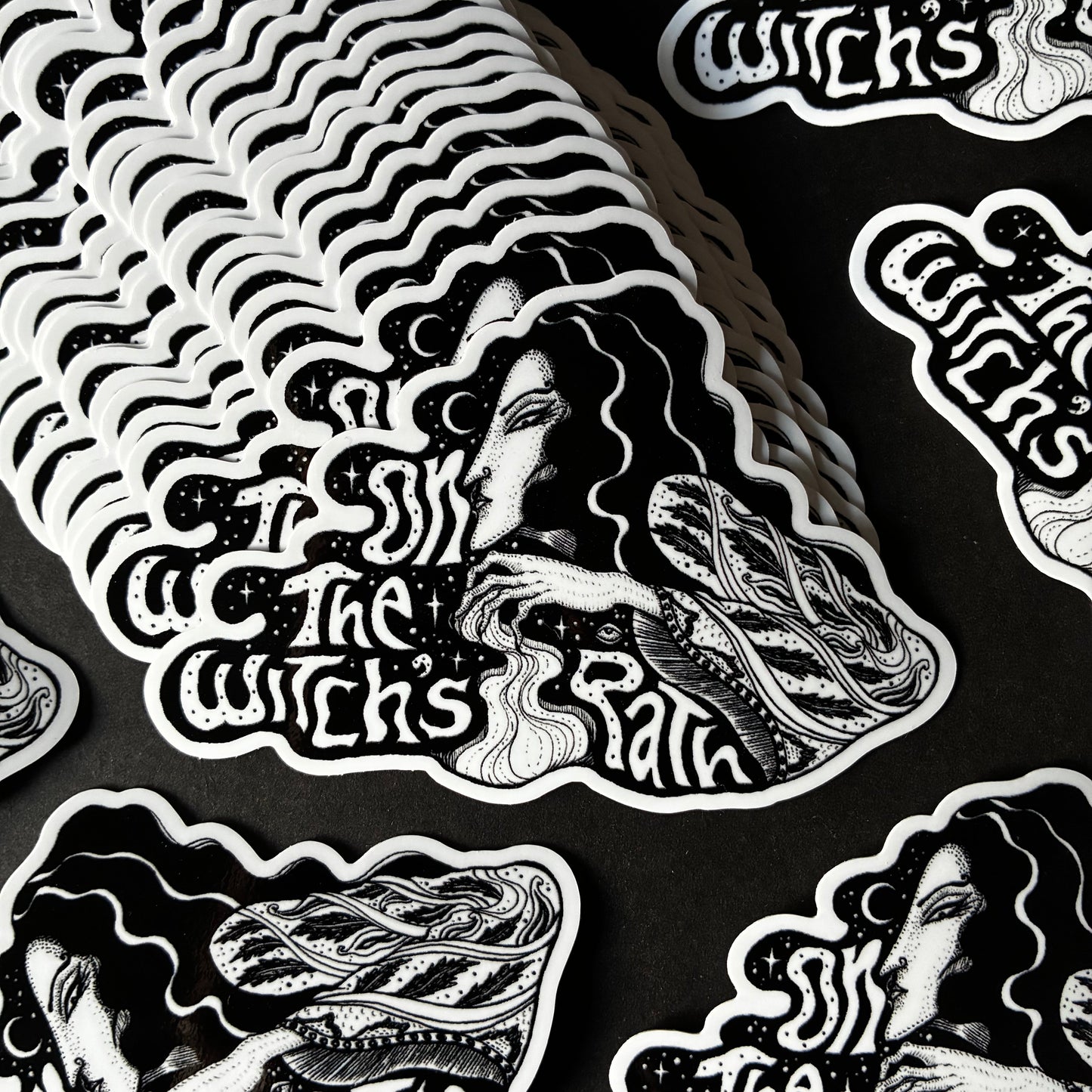 vinyl sticker with the words on the witch's path next to a witchy woman 