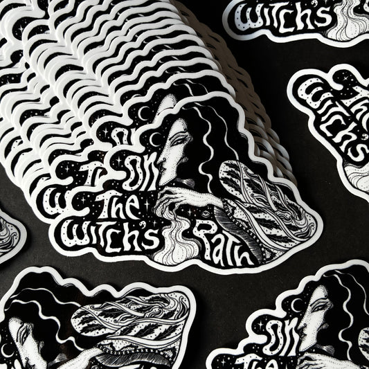 vinyl sticker with the words on the witch's path next to a witchy woman 