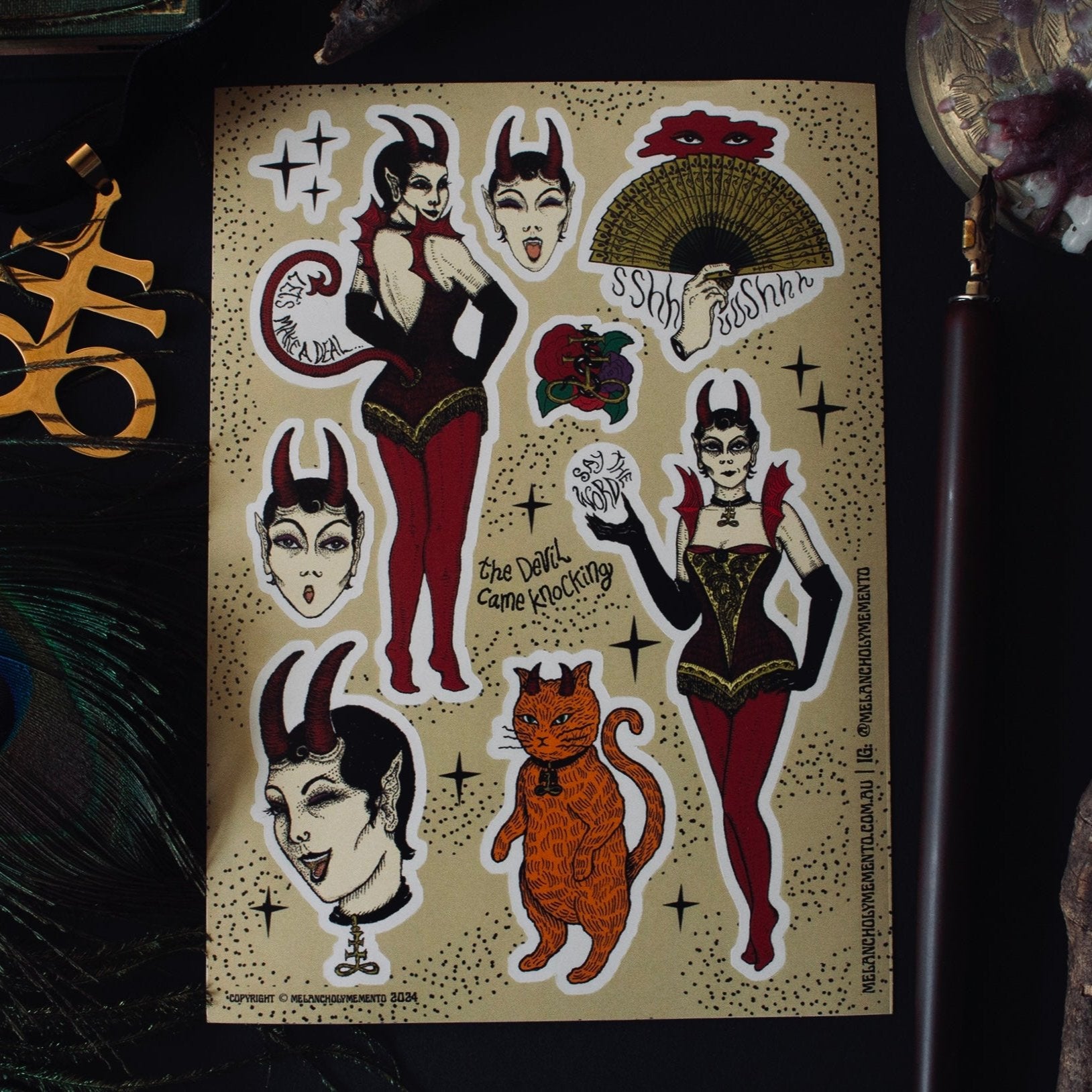 DEVIL CAME KNOCKING STICKER SHEET – melancholymemento