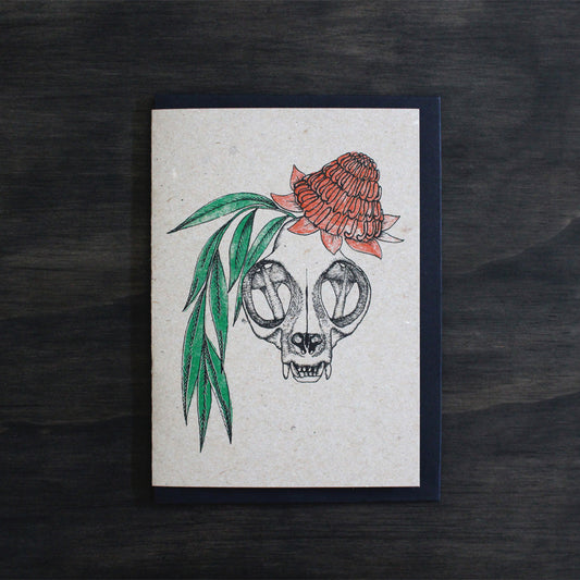 WARATAH CAT SKULL GREETING CARD